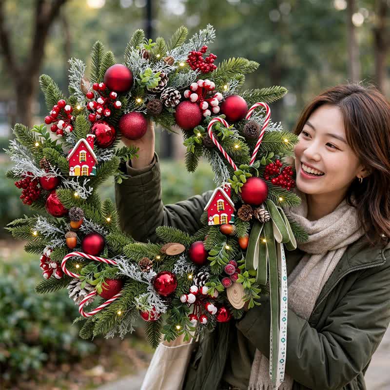 Ownkoti Christmas Wreath with Berry Candy Cane Accents - image 3