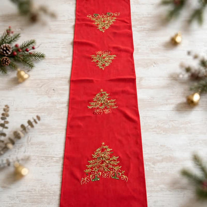 Ownkoti Red Embroidered Christmas Tree Table Runner - image 3