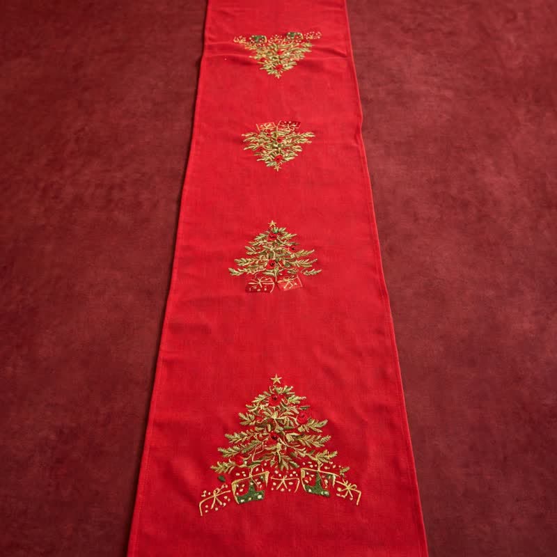 Ownkoti Red Embroidered Christmas Tree Table Runner - image 4