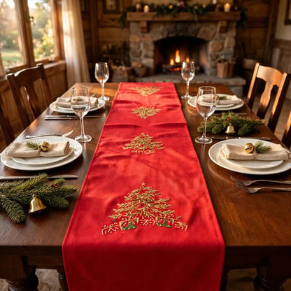 Ownkoti Red Embroidered Christmas Tree Table Runner - image 2