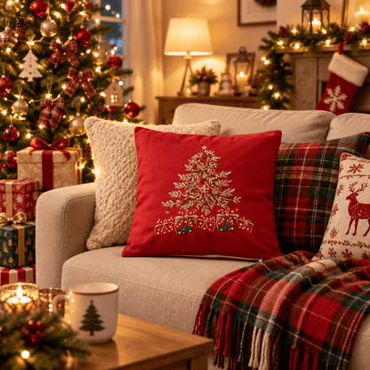 Ownkoti Christmas Tree Gift Box Pillow Cover - Red - 16" x 16" - image 0