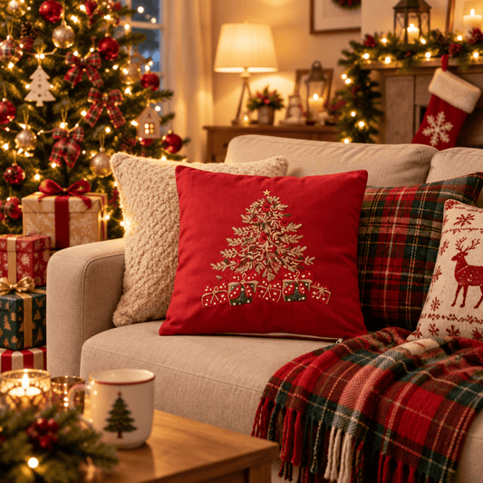 Ownkoti Christmas Tree Gift Box Pillow Cover - Red - 16" x 16" - image 0