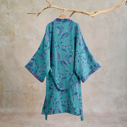 Ownkoti Blue & Purple Leaf Cotton Kimono Robe - image 1