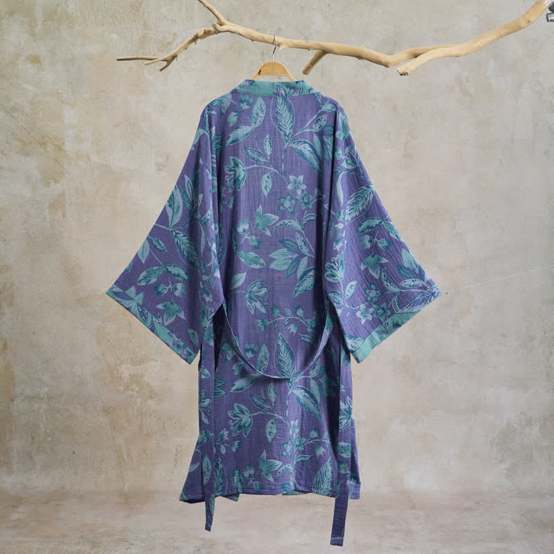 Ownkoti Blue & Purple Leaf Cotton Kimono Robe - image 8