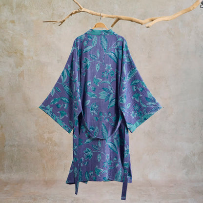 Ownkoti Blue & Purple Leaf Cotton Kimono Robe - image 8