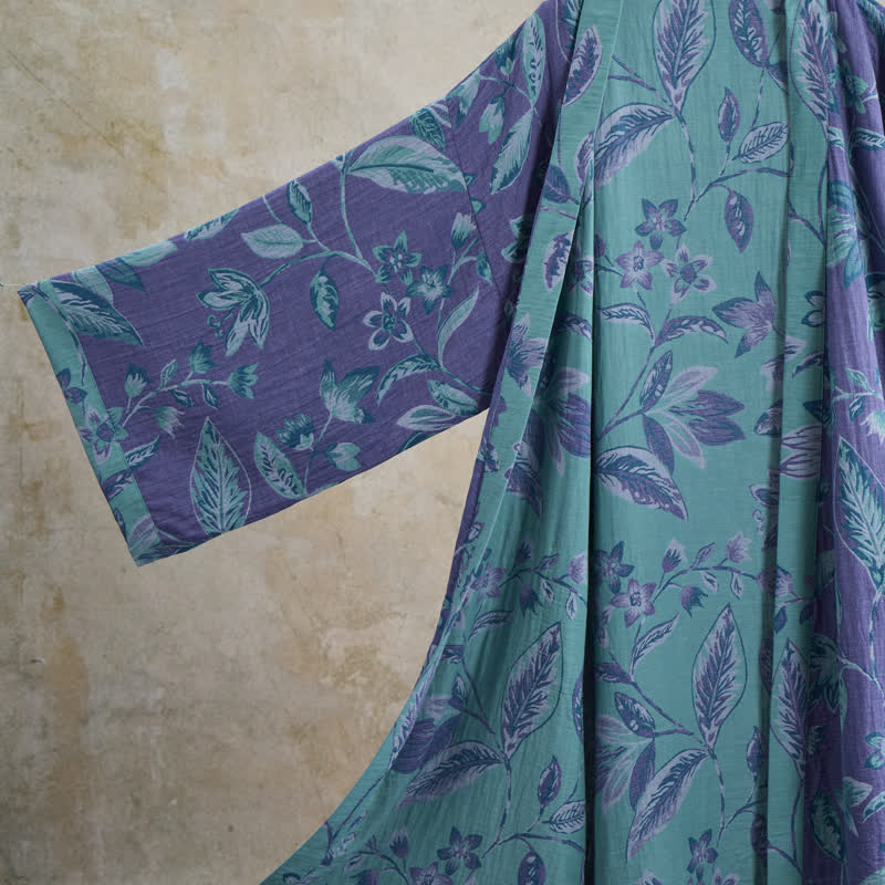 Ownkoti Blue & Purple Leaf Cotton Kimono Robe - image 10