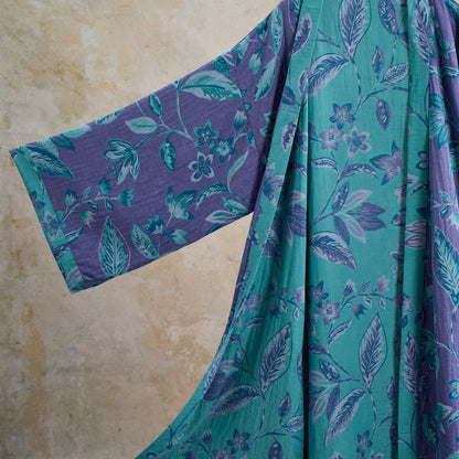 Ownkoti Blue & Purple Leaf Cotton Kimono Robe - image 10