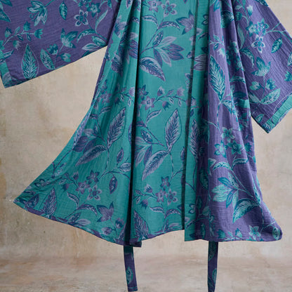 Ownkoti Blue & Purple Leaf Cotton Kimono Robe - image 12