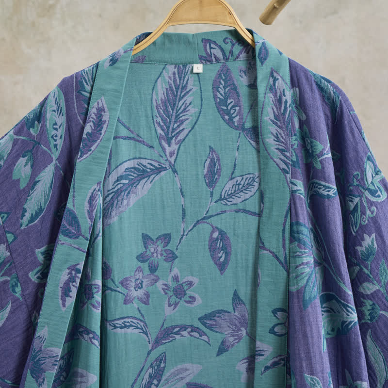 Ownkoti Blue & Purple Leaf Cotton Kimono Robe - image 9