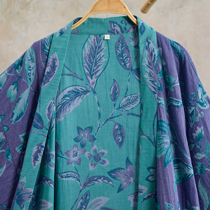 Ownkoti Blue & Purple Leaf Cotton Kimono Robe - image 9