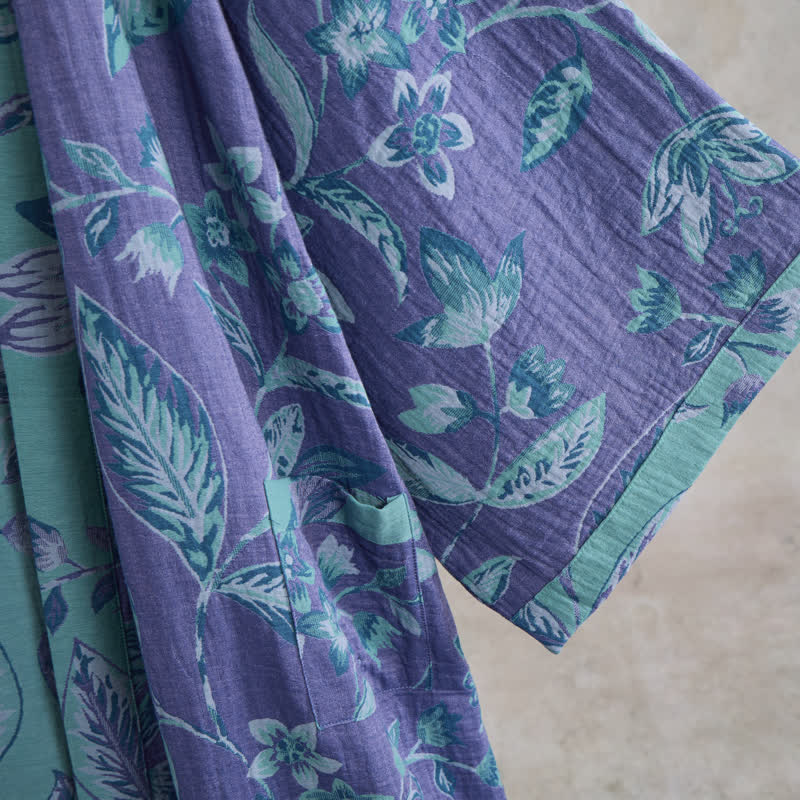 Ownkoti Blue & Purple Leaf Cotton Kimono Robe - image 11