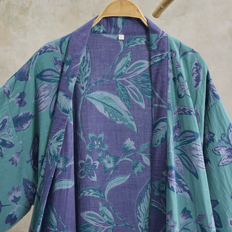 Ownkoti Blue & Purple Leaf Cotton Kimono Robe - image 2