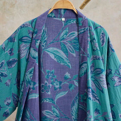 Ownkoti Blue & Purple Leaf Cotton Kimono Robe - image 2