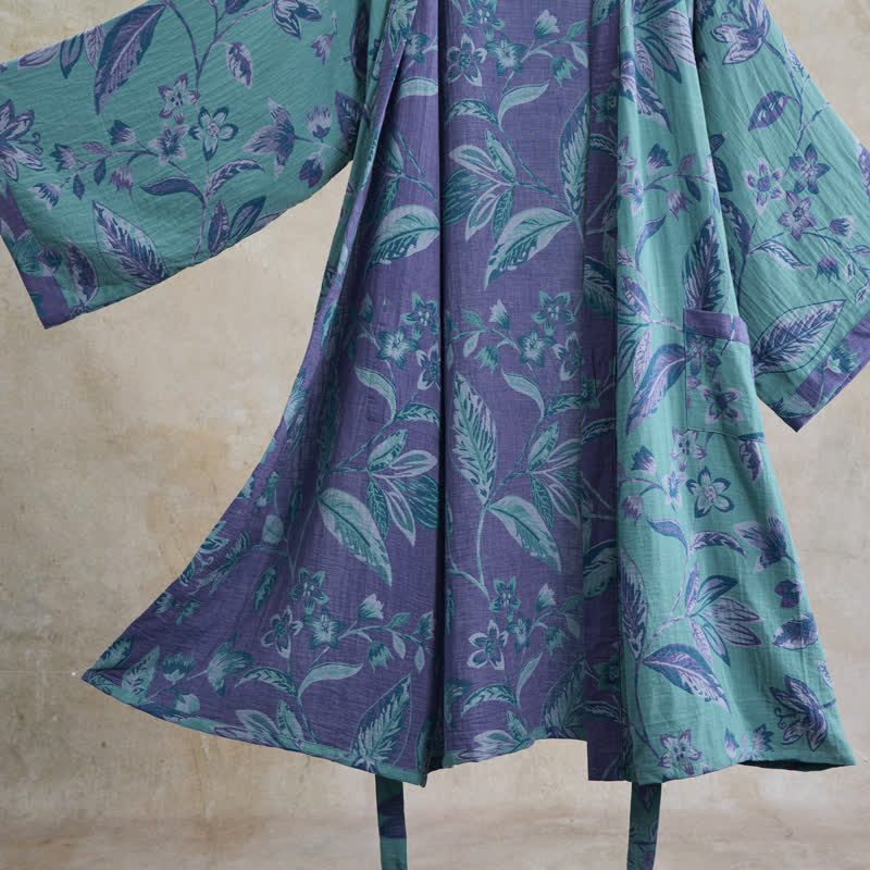 Ownkoti Blue & Purple Leaf Cotton Kimono Robe - image 5