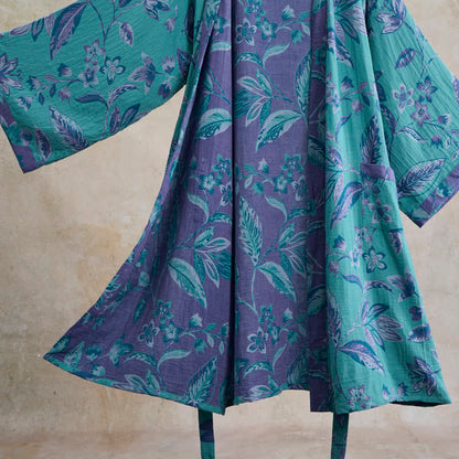 Ownkoti Blue & Purple Leaf Cotton Kimono Robe - image 5