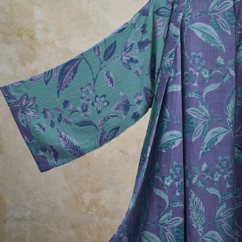 Ownkoti Blue & Purple Leaf Cotton Kimono Robe - image 3