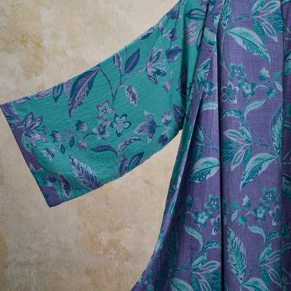 Ownkoti Blue & Purple Leaf Cotton Kimono Robe - image 3
