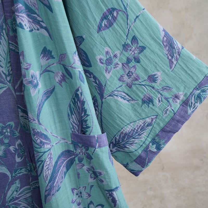 Ownkoti Blue & Purple Leaf Cotton Kimono Robe - image 4