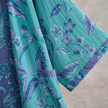 Ownkoti Blue & Purple Leaf Cotton Kimono Robe - image 4