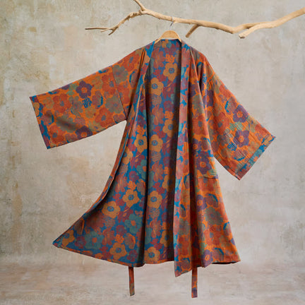 Ownkoti Vintage Flower Cotton Kimono Robe - Orange - XL - image 0
