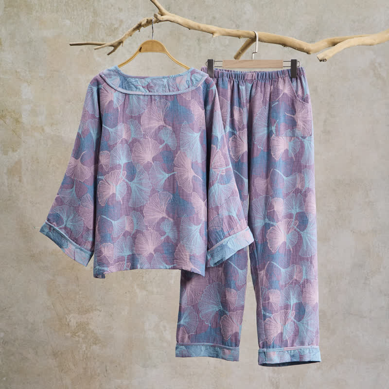 Ownkoti Chinese Style Ginkgo Leaf Pajama Set - image 7