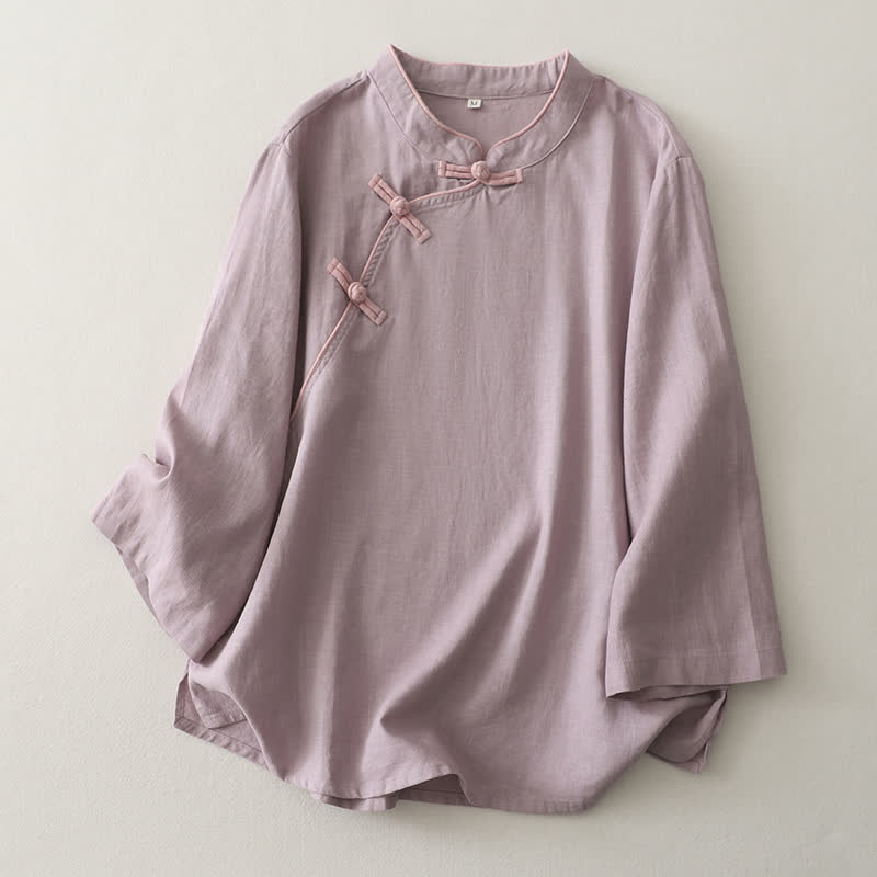 Ownkoti Classic Mandarin Collar Relaxed Lounge Top - Purple - 2XL - image 1