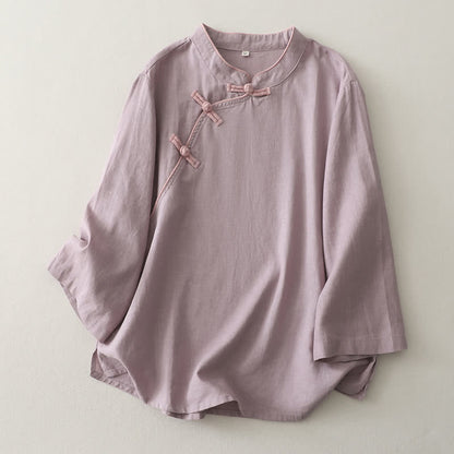 Ownkoti Classic Mandarin Collar Relaxed Lounge Top - Purple - 2XL - image 1