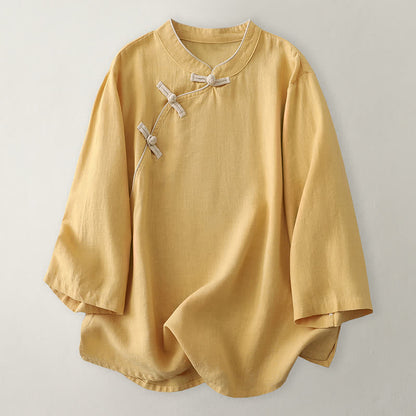 Ownkoti Classic Mandarin Collar Relaxed Lounge Top - Yellow - 2XL - image 6