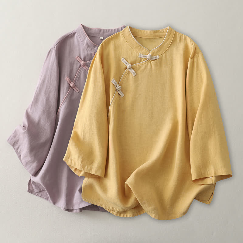 Ownkoti Classic Mandarin Collar Relaxed Lounge Top - image 0