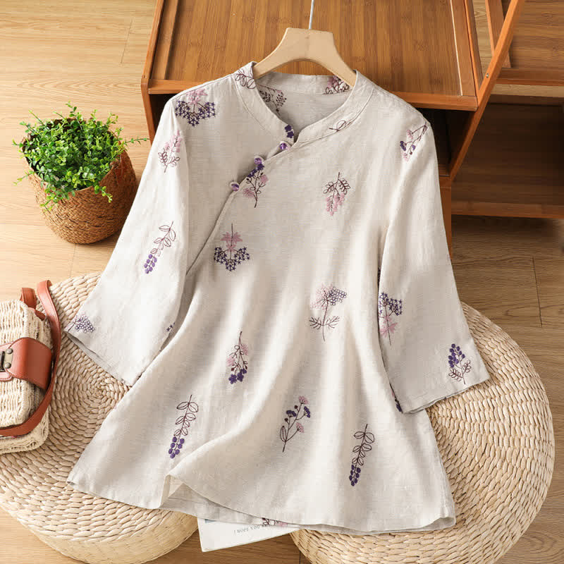 Ownkoti Cotton Embroidered Frog Button Lounge Top - White - 2XL - image 0