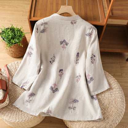 Ownkoti Cotton Embroidered Frog Button Lounge Top - image 1