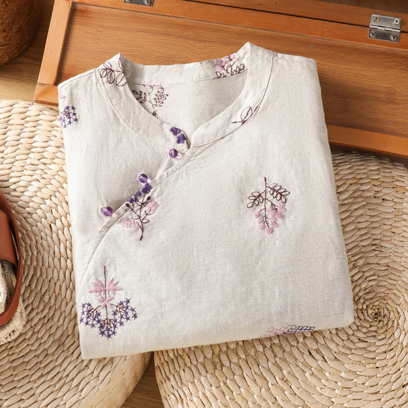 Ownkoti Cotton Embroidered Frog Button Lounge Top - image 2