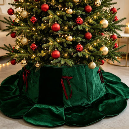 Ownkoti Velvet Christmas Tree Collar with Petal Skirt - Dark Green - 4PCS - 37" Base x 16" Top x 8"H - image 2