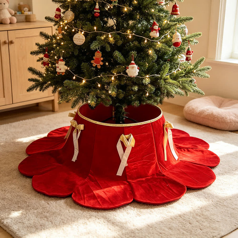 Ownkoti Velvet Christmas Tree Collar with Petal Skirt - Red - 4PCS - 37" Base x 16" Top x 8"H - image 0