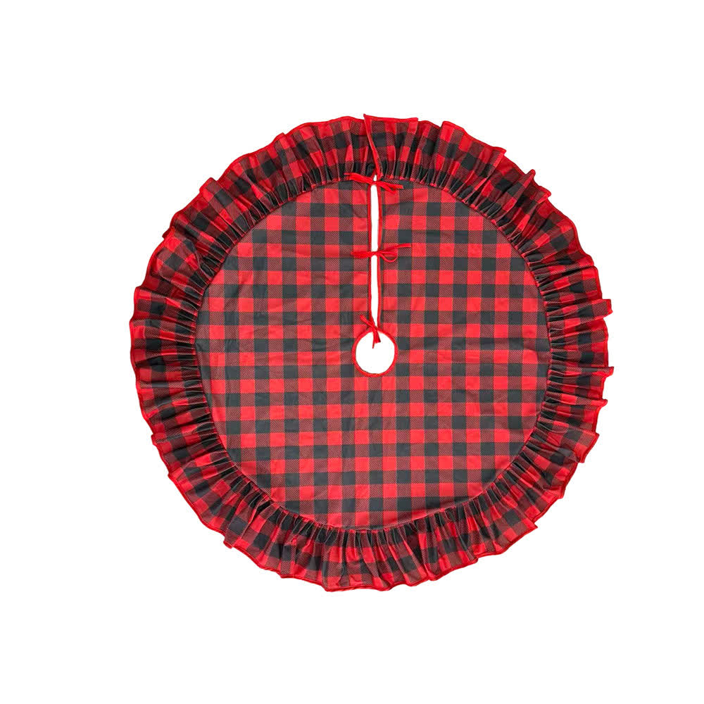 Ownkoti Plaid Christmas Tree Skirt with Ruffled Border - image 3
