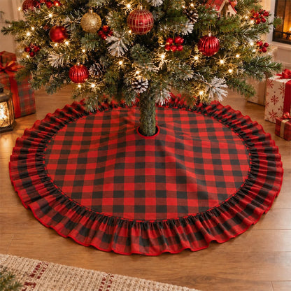 Ownkoti Plaid Christmas Tree Skirt with Ruffled Border - image 1