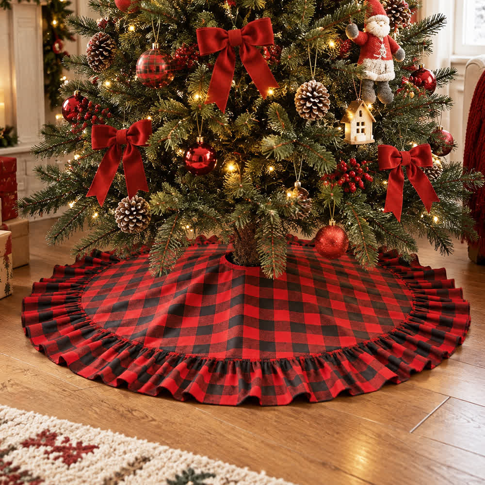 Ownkoti Plaid Christmas Tree Skirt with Ruffled Border - 4PCS - 47" - image 0