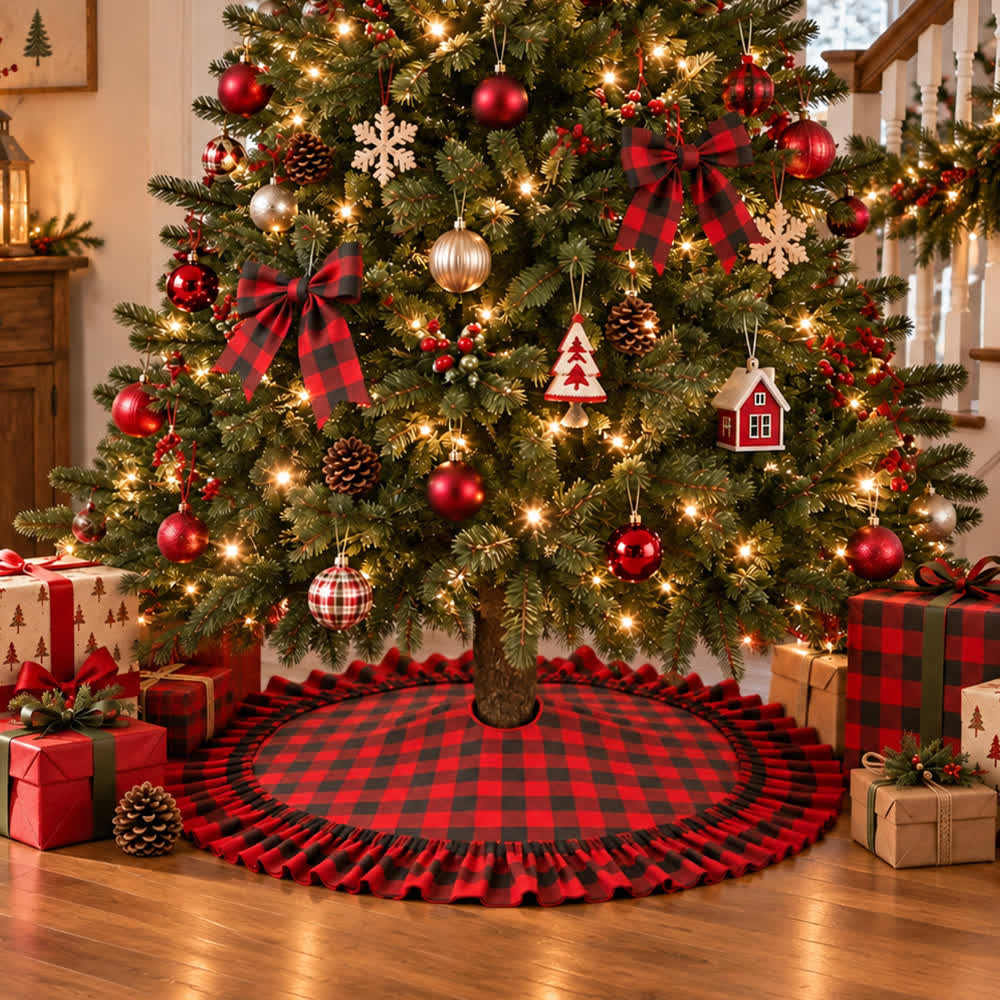 Ownkoti Plaid Christmas Tree Skirt with Ruffled Border - image 2
