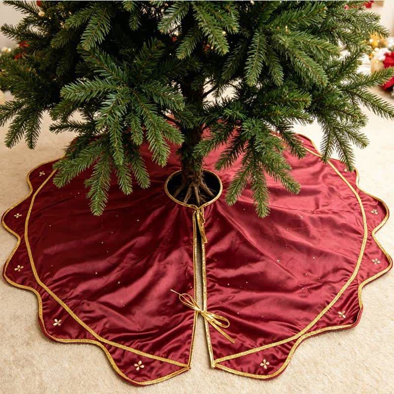 Ownkoti Burgundy Velvet Flower Petal Christmas Tree Skirt - 4PCS - 48" - image 0