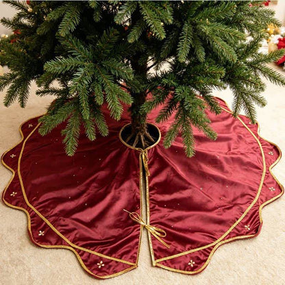 Ownkoti Burgundy Velvet Flower Petal Christmas Tree Skirt - 4PCS - 48" - image 0