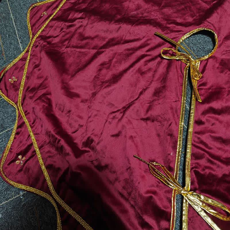 Ownkoti Burgundy Velvet Flower Petal Christmas Tree Skirt - image 4
