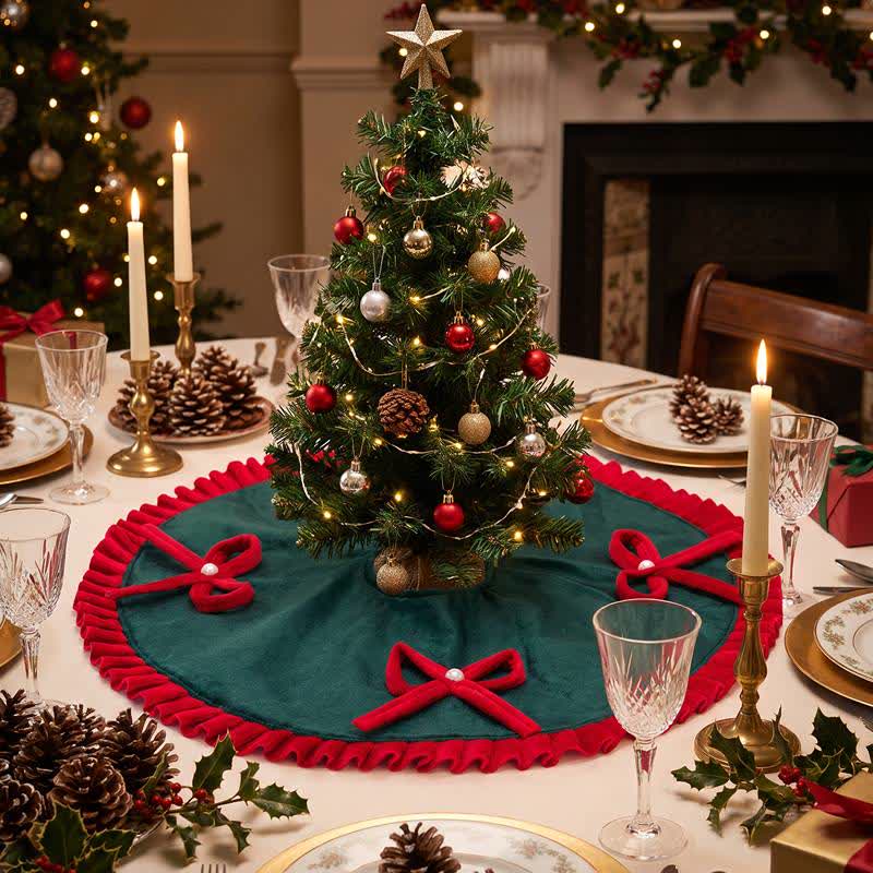 Ownkoti Christmas Tree Skirt with Pearl Bow Accents - Green - 6PCS - 19" - image 7