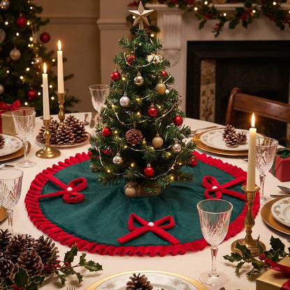 Ownkoti Christmas Tree Skirt with Pearl Bow Accents - Green - 6PCS - 19" - image 7