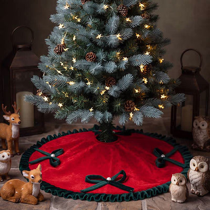 Ownkoti Christmas Tree Skirt with Pearl Bow Accents - Red - 6PCS - 19" - image 1