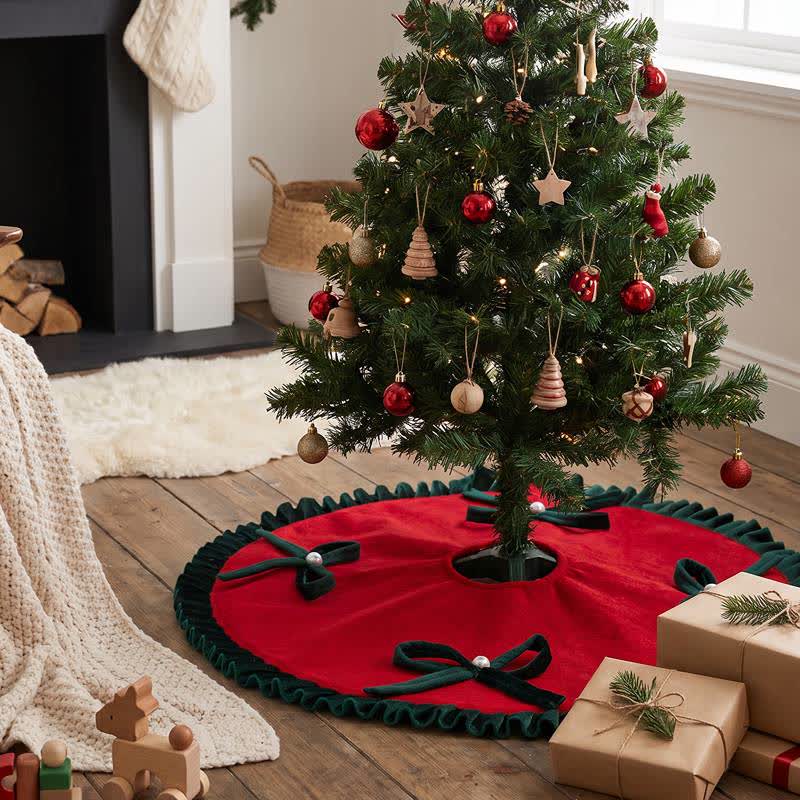Ownkoti Christmas Tree Skirt with Pearl Bow Accents - image 3
