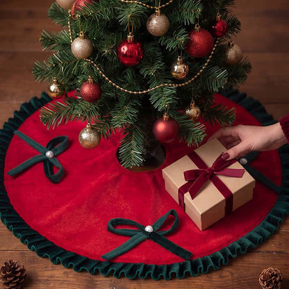 Ownkoti Christmas Tree Skirt with Pearl Bow Accents - image 2