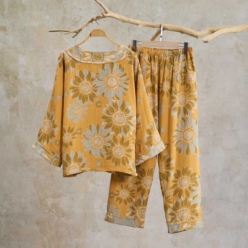 Ownkoti Oriental Sunflower Cotton Pajama Set - image 1