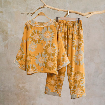 Ownkoti Oriental Sunflower Cotton Pajama Set - image 1