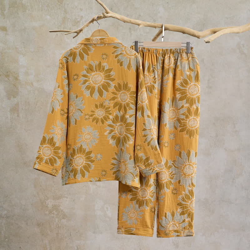 Ownkoti Retro Sunflower Cotton Loungewear Pajama Set - image 1