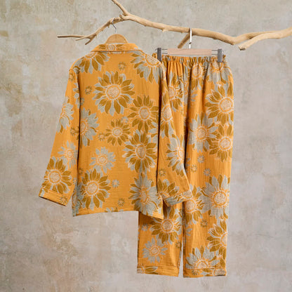 Ownkoti Retro Sunflower Cotton Loungewear Pajama Set - image 1